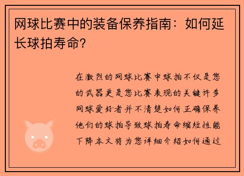 网球比赛中的装备保养指南：如何延长球拍寿命？